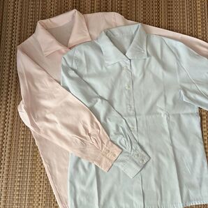 長袖シャツ ピンク 水色 2枚セット 事務服 ブラウス 制服 まとめ売り