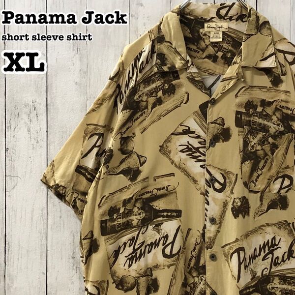 Panama Jack US アメリカ古着 総柄 お酒 開襟 オープンカラー 半袖シャツ XL