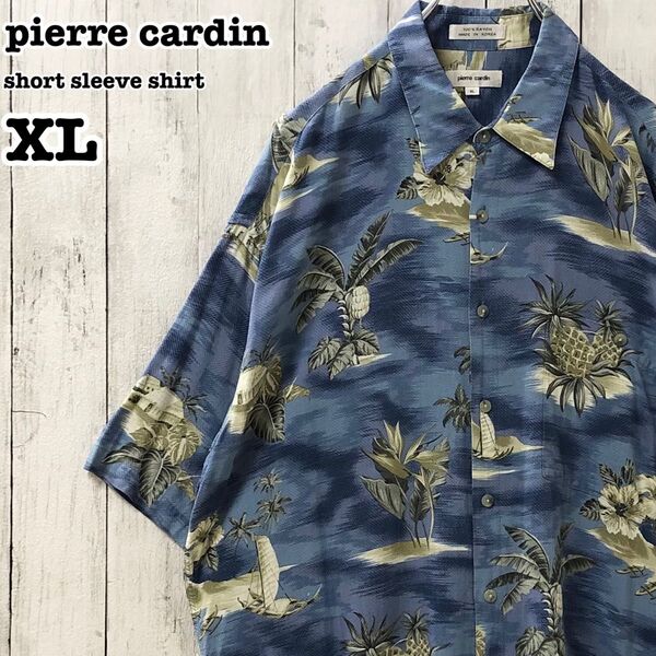 ピエールカルダン US アメリカ古着 花 パイナップル ヤシの木 半袖アロハシャツ XL