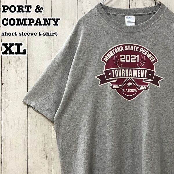 PORT&COMPANY US アメリカ古着 ホッケー プリント 半袖Tシャツ XL