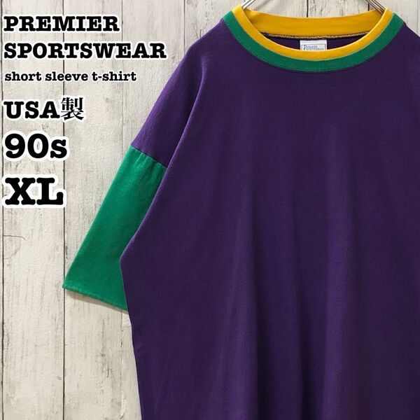 90s PREMIER SPORTSWEAR USA製 アメリカ古着 クレイジーパターン マルチカラー 半袖Tシャツ XL
