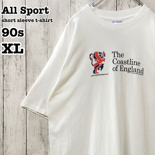 90s All Sport US アメリカ古着 イングランド プリント 半袖Tシャツ XL