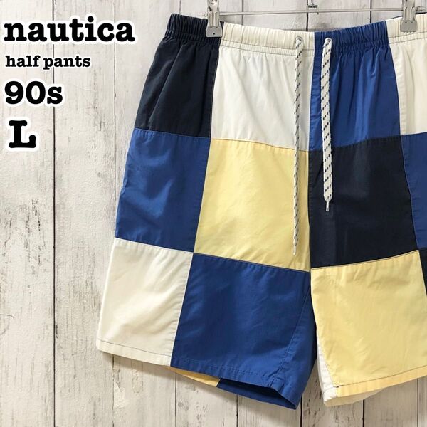 90s ノーティカ US アメリカ古着 マルチカラー スイムショーツ ハーフパンツ L