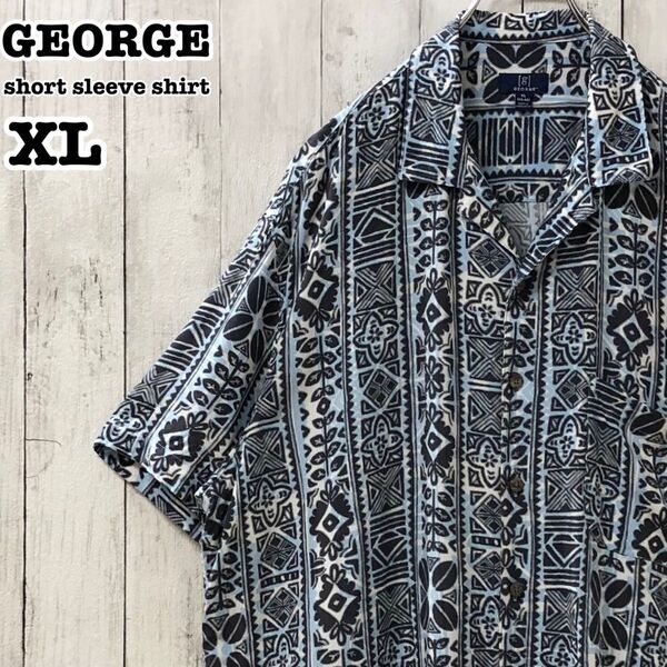 GEORGE US アメリカ古着 総柄 幾何学模様系 レーヨン 開襟 オープンカラー 半袖シャツ XL