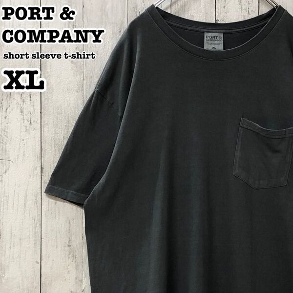 ポートアンドカンパニー US アメリカ古着 後染め 企業 バックプリント 半袖ポケットTシャツ XL