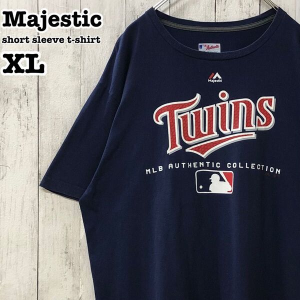 マジェスティック US アメリカ古着 MLB ミネソタ・ツインズ プリント 半袖Tシャツ XL
