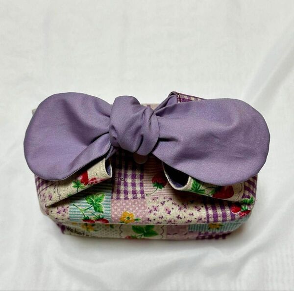 リボンお弁当袋 パッチワーク風 ハンドメイド