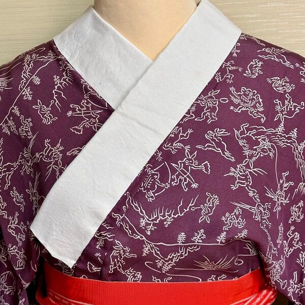 【未使用】鳥獣戯画 正絹 長襦袢 ★半衿プレゼント
