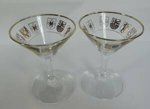 *14H Showa Retro # gold paint cocktail glass 2 piece # turtle . glass 