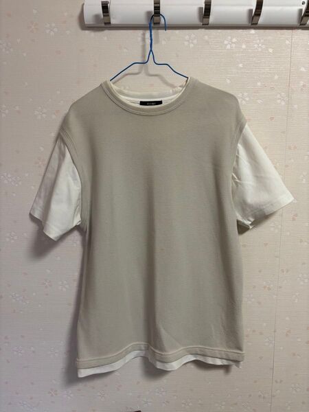 ビームス BEAMS HEART Tシャツ レイヤード ベスト ベージュ カットソー 半袖 クルーネック
