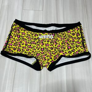 arena 競泳用ボックス水着 練習用レオパード柄イエロー×ピンクサイズLウエスト80〜84。サイズアウトの為出品、水洗い陰干し済