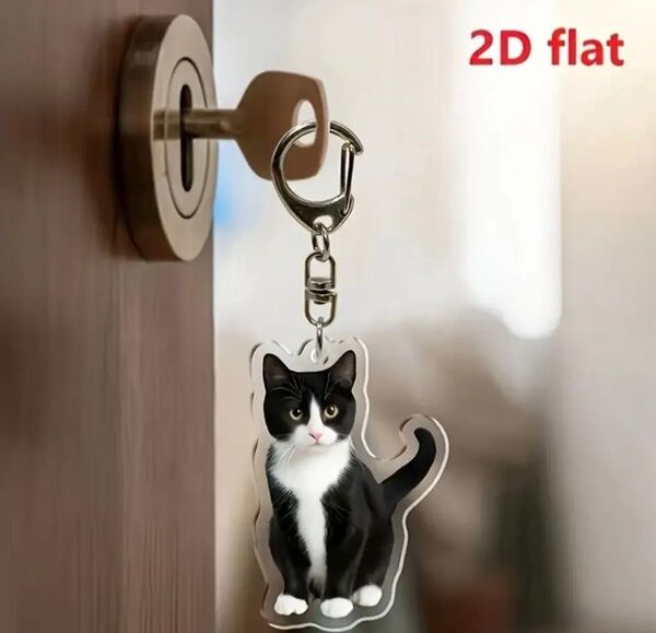 新品!猫ハチワレ!アクリルキーホルダー!2D!