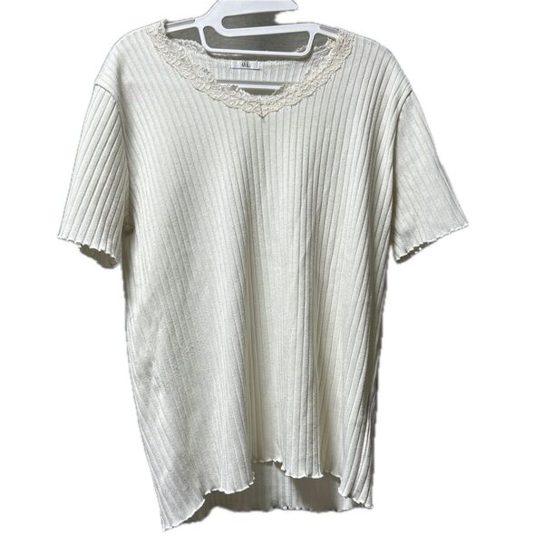 しまむら プチプラのあや カットソー リブ Tシャツ レディース 綺麗め レース