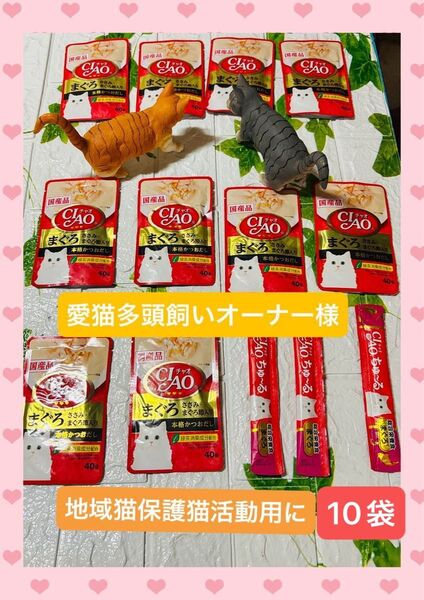 CIAO いなば パウチ ささみ まぐろ節入り 本格かつおだし 国産 10袋 緑茶消臭成分 40g 猫 ちゅーる三本