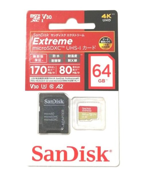 64GB SanDisk microSDXC R:170MB/s W:80MB/s U3 V30 A2 SDカード サンディスク