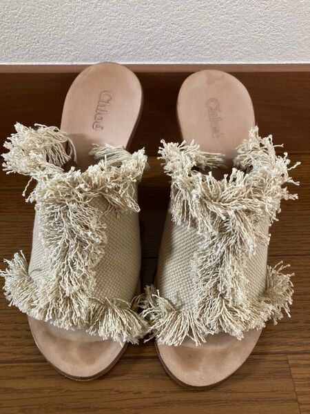 【購入前にコメントください】クロエ Chloe chloe ベージュ フリンジ サンダル