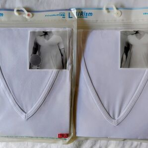 【新品 未使用】ユニクロ エアリズム VネックTシャツ Lサイズ 白 メッシュ、レギュラー仕様 2枚セット