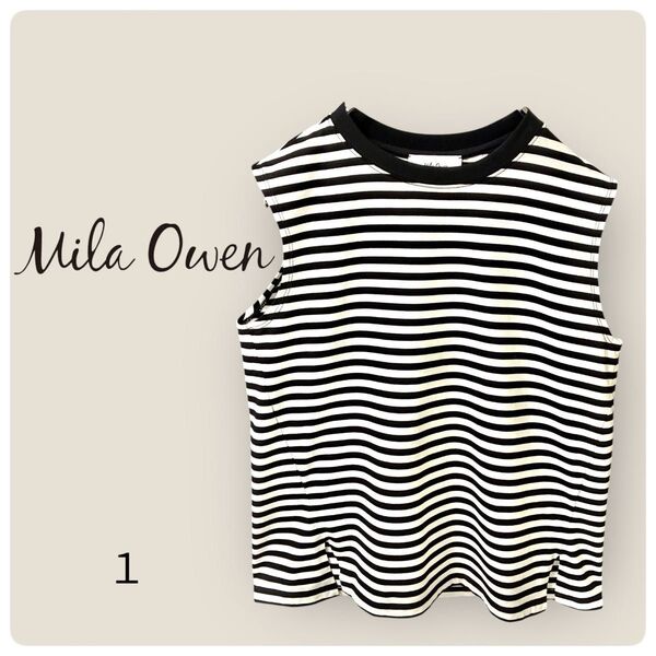Mila Owen ミラオーエン ノースリーブカットソー サイドスリット入り ボーダー柄