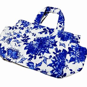 【新品】トートバッグ ランチバッグ エコバッグ 花柄 ブルー×ホワイト