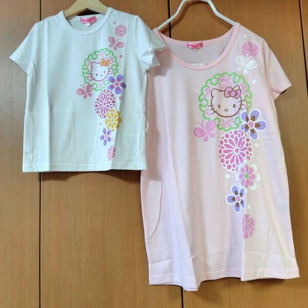 Hellow Kitty 親子お揃いコーデTシャツセット 花柄 蝶々 新品 ハローキティ