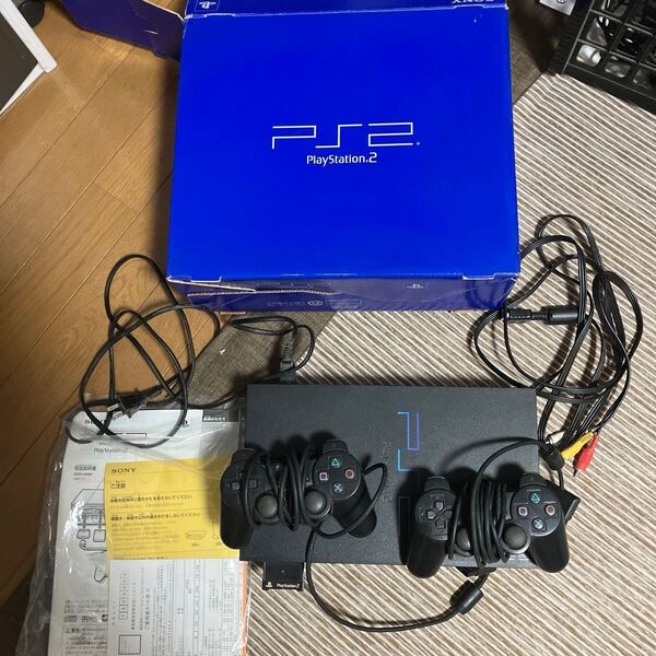 プレステ2本体箱、説明書付き プレイステーション2 PS2 コントローラー SONY コントローラー2個 メモリーカード付き