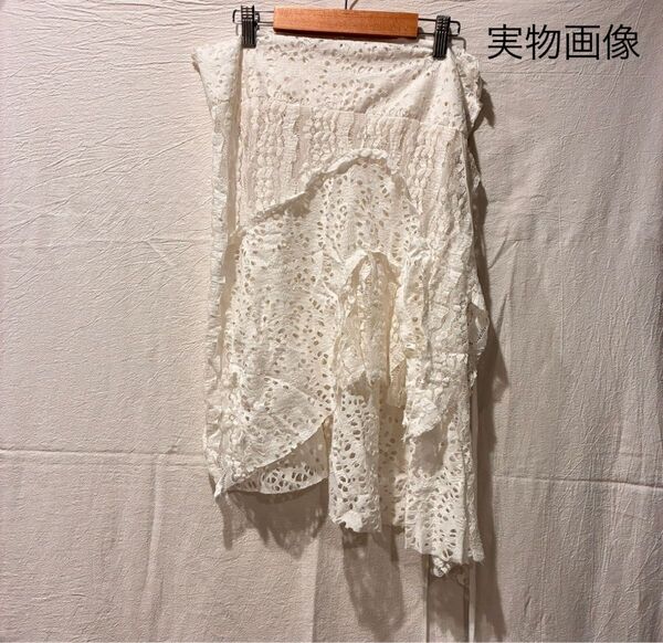 SALE 新品 ラップスカート レース ロング ホワイト 巻きスカート レイヤード デニム 韓国 スカート 白 シースルー y2k
