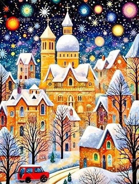 クロスステッチキット 夜景 冬雪 クロスステッチ インテリア 綿糸 刺繍キット 手芸 図案印刷 11ct 図面印刷