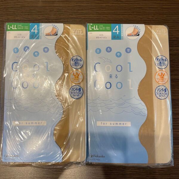 福助 COOL来るCOOL ストッキング L〜LL サワーベージュ 4足組2点セット for summerキシリトール加工