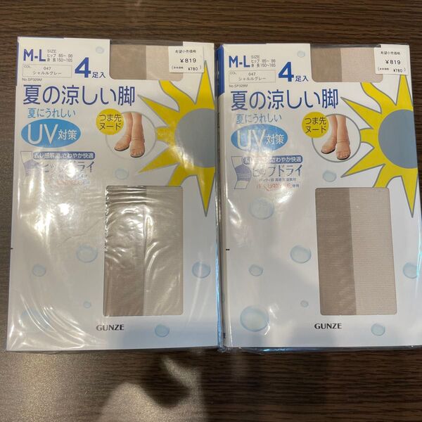 GUNZE 夏の涼しい脚 UV対策 ストッキング M-L シャルルグレー 4足組2セット つま先ヌード ヒップドライ