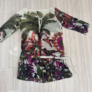 デシグアル チュニック ビーチ リゾート 花柄 鳥柄 七分袖
