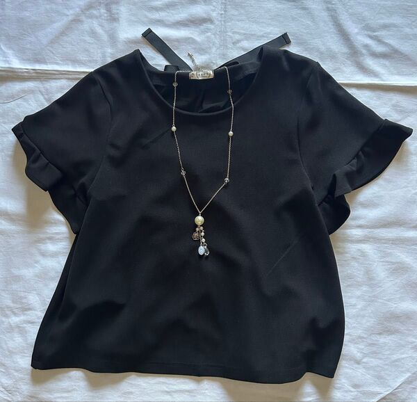 アクシーズファム axes femme バックシャン ネックレス付 プルオーバー ブラック 黒 Mサイズ 半袖 T