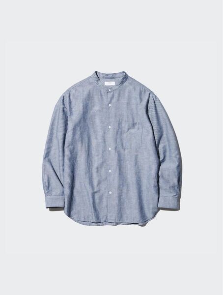 コットンリネンスタンドカラーシャツ/ストライプ カラー:65 Blue サイズM
