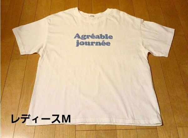 【レディースM】Tシャツ 半袖 ロゴプリント COLZA 白 ホワイト シンプル