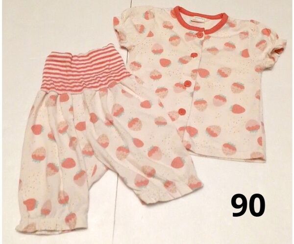 【90】キッズ 女の子 パジャマ 上下セット 半袖 いちご柄 ピンク