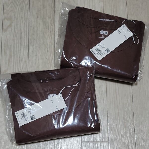 新品 UNIQLO U クルーネックTシャツ ブラウン XL 2枚 ユニクロクルーネックTシャツ Tシャツ メンズTシャツ