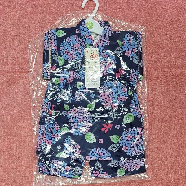 新品 甚平 子供 キッズ 女の子 紫陽花 金魚 日本製 生地 甚平上下 セット 綿100% パジャマ 95