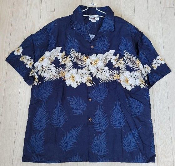 古着 PACIFICLEGEND メンズアロハシャツ ハイビスカスアロハシャツ XL オープンカラーシャツ ハワイシャツ