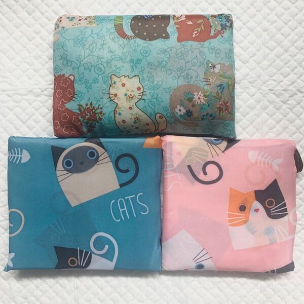 大きめのエコバッグ 折りたたみ 便利 買い物袋 エコバック おしゃれ 可愛い 猫柄3袋 男女兼用 プレゼント