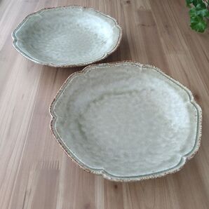花型いらぼ深皿・2枚 美濃焼〈新品・未使用〉