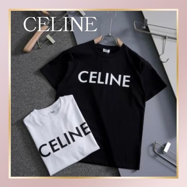 美品CELINEロゴTシャツX136682Dコットン100%ジャージーTシャツイタリア製ブラックMサイズ