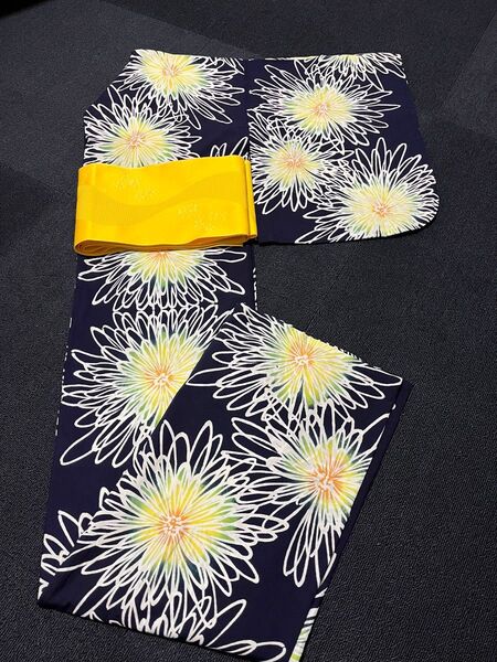浴衣 花柄 居敷当て 肩当て付き 美品