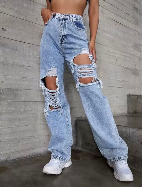 SHEIN シーン デニムパンツ ハイウェスト ジーンズ ダメージジーンズ