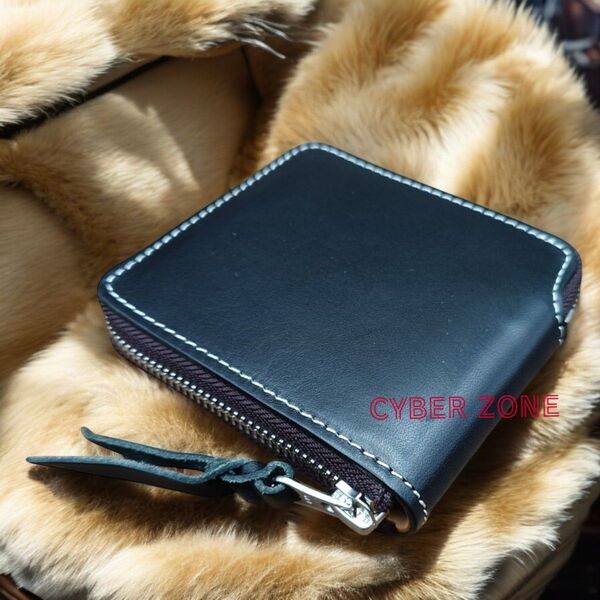 新品 本革 フルレザー コンパクト財布 革財布 ピアノブラック 黒 ラウンド財布 二つ折り 未使用 送料無料