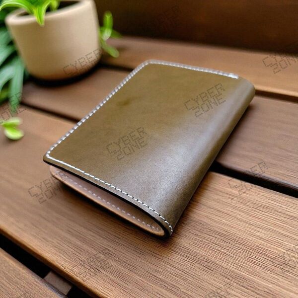 新品 本革 フルレザー コンパクト財布 革財布 オリーブグリーン 緑色 二つ折り 未使用 送料無料