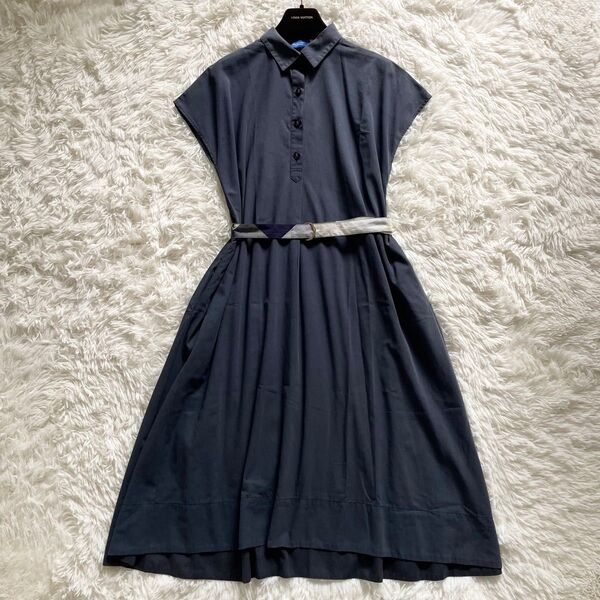 美品 BLUE LABEL CRESTBRIDGE ブルーレーベルクレストブリッジ ロング シャツワンピース ベルト サイズS