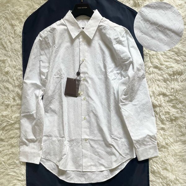新品タグ付 LOUIS VUITTON ルイヴィトン シャツ ジャガード モノグラム 総柄 ホワイト サイズM