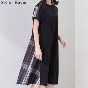 スタイル・ラヴィー 異素材ミックス ロングフレアーワンピース 11号 Lサイズ 新品