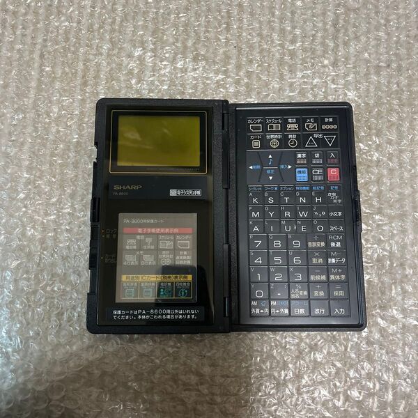 【ジャンク品】 SHARP シャープ 電子システム手帳 PA-8600 保護カード付 動作未確認品 現状品 昭和レトロ 値下げ品