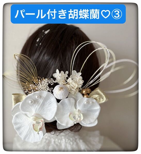華やか★パール付き胡蝶蘭③水引髪飾り成人式、結婚式、卒業式、パーティー ヘッドドレス ヘアアクセサリー 髪飾り 振袖 結婚式
