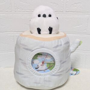 ふくふくシマエナガ ちょこんと ぬいぐるみ時計3 白樺と青空 26×20cm